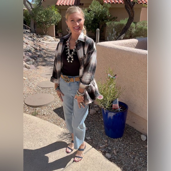 NWT BLACK/WHITE/BROWN MULTI COLOR FLANNEL SHACKET JACKET-S - Picture 7 of 17